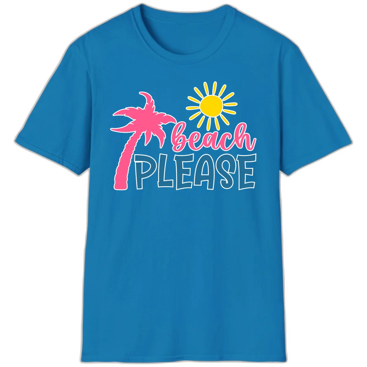 Beach Please Palm Tree Vacation T-Shirt in Sapphire