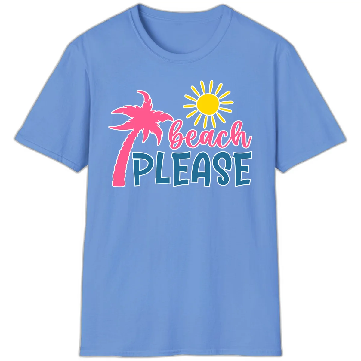 Beach Please Palm Tree Vacation T-Shirt in Carolina Blue