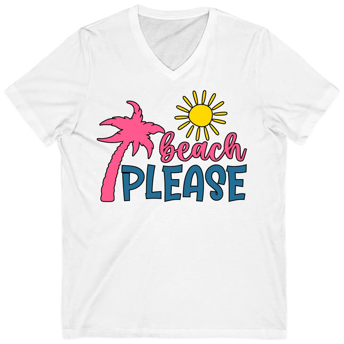 Beach Please Palm Tree Vacation V-Neck in White