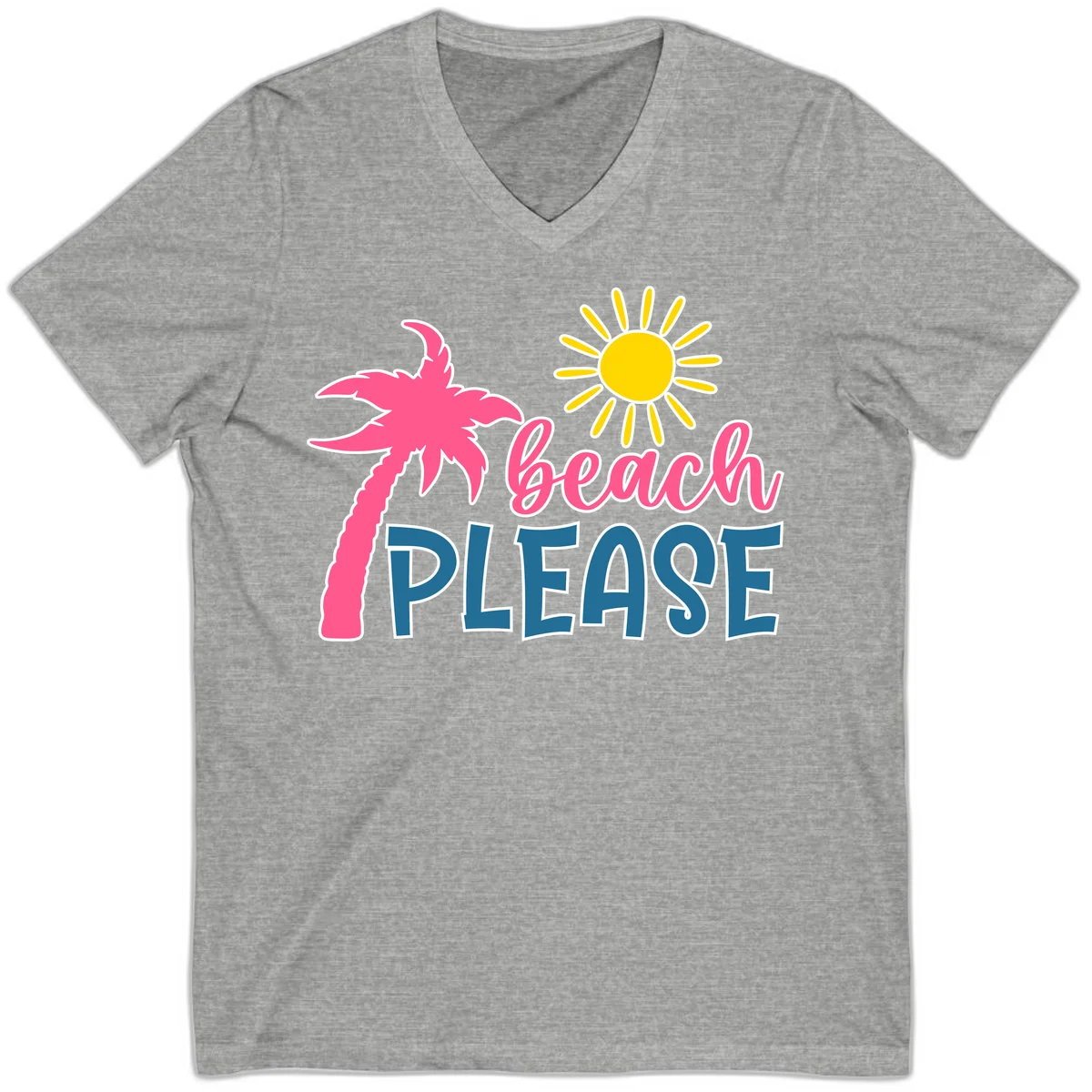 Beach Please Palm Tree Vacation V-Neck in Athletic Heather