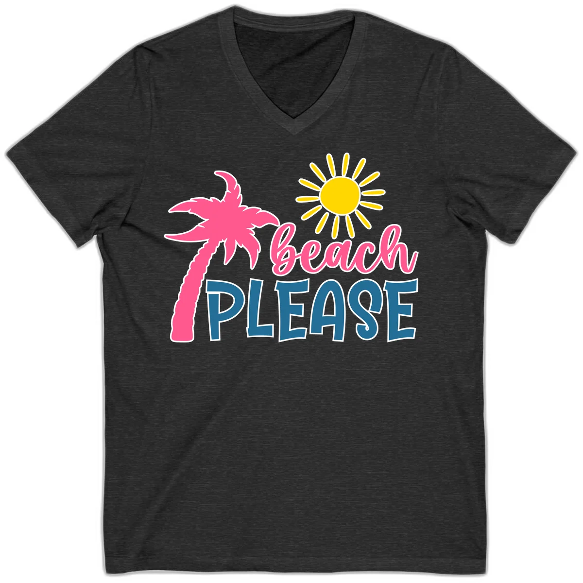 Beach Please Palm Tree Vacation V-Neck in Dark Grey Heather