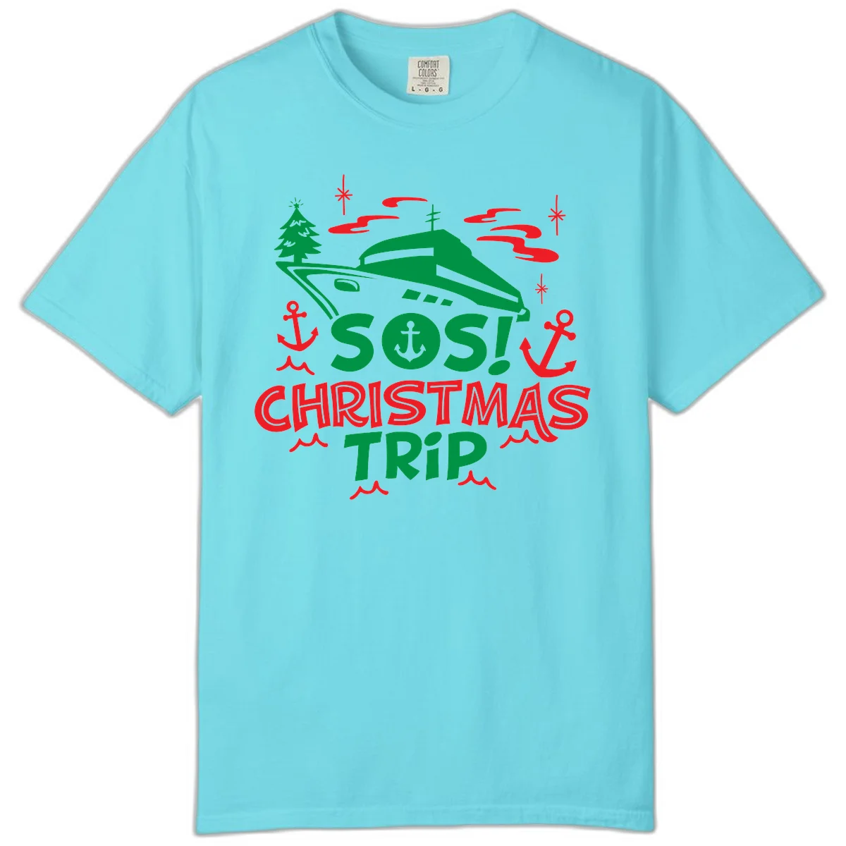 SOS Christmas Trip Comfort Color Shirt in Lagoon Blue