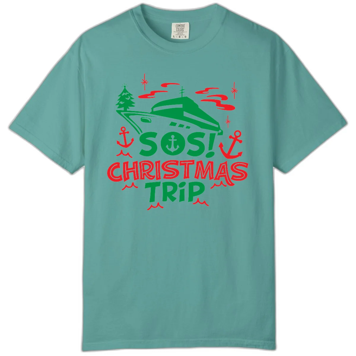 SOS Christmas Trip Comfort Color Shirt in Seafoam