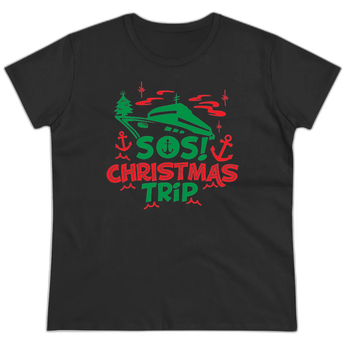 SOS Christmas Trip Ladies Tee in Black