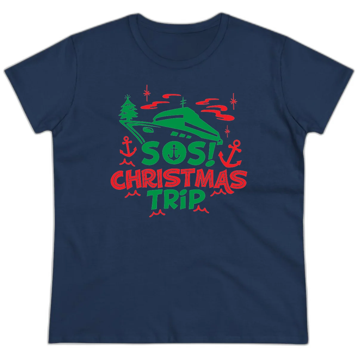 SOS Christmas Trip Ladies Tee in Navy