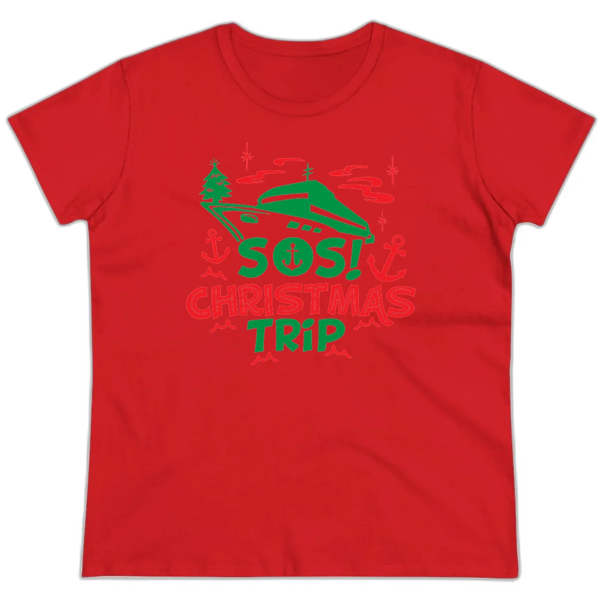 SOS Christmas Trip Ladies Tee in Red