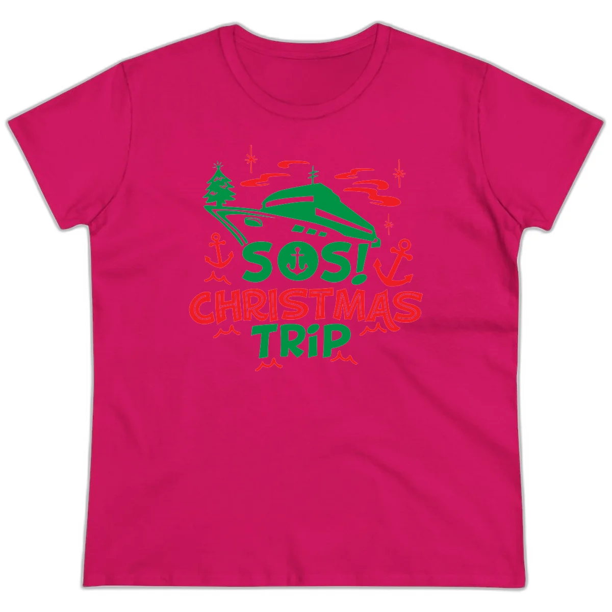 SOS Christmas Trip Ladies Tee in Heliconia