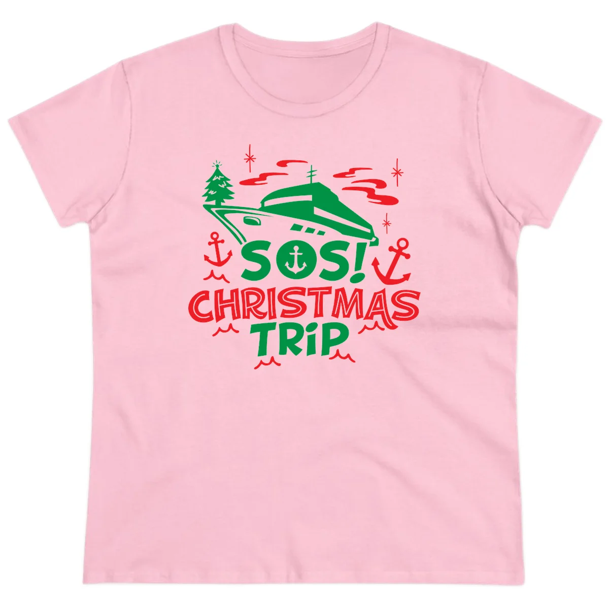 SOS Christmas Trip Ladies Tee in Light Pink
