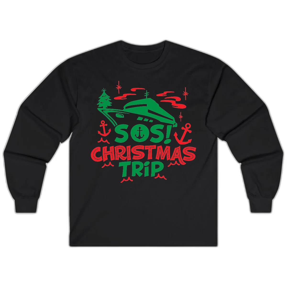 SOS Christmas Trip Long Sleeve Shirt in Black