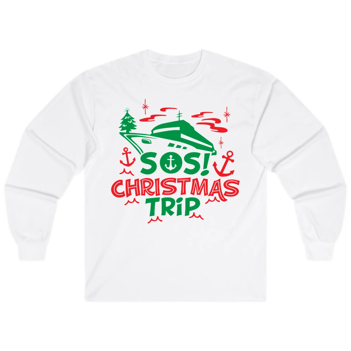 SOS Christmas Trip Long Sleeve Shirt in White