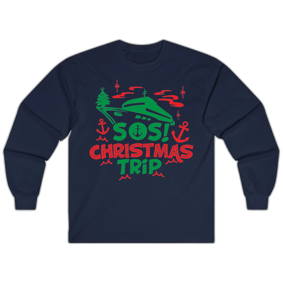 SOS Christmas Trip Long Sleeve Shirt in Navy