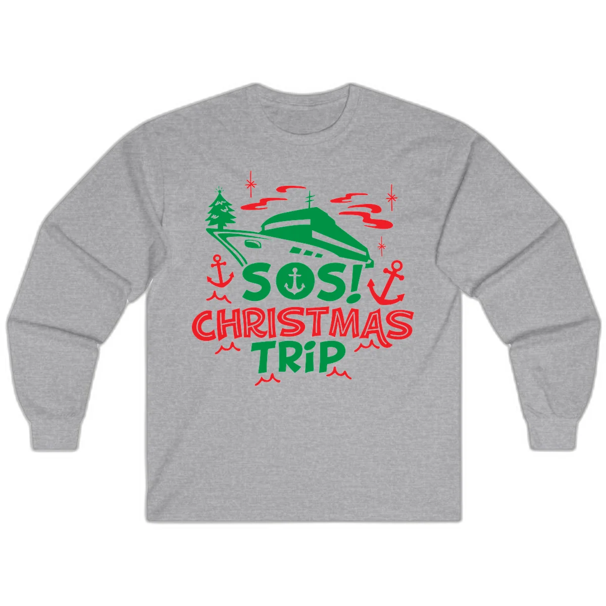 SOS Christmas Trip Long Sleeve Shirt in Sport Grey