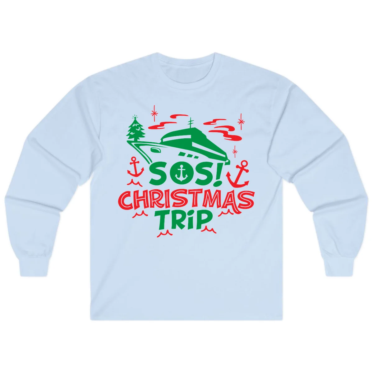 SOS Christmas Trip Long Sleeve Shirt in Light Blue
