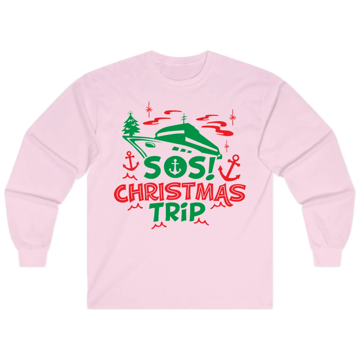 SOS Christmas Trip Long Sleeve Shirt in Light Pink