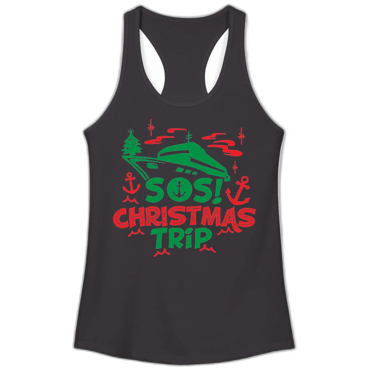 SOS Christmas Trip Ladies Tank Top in Black