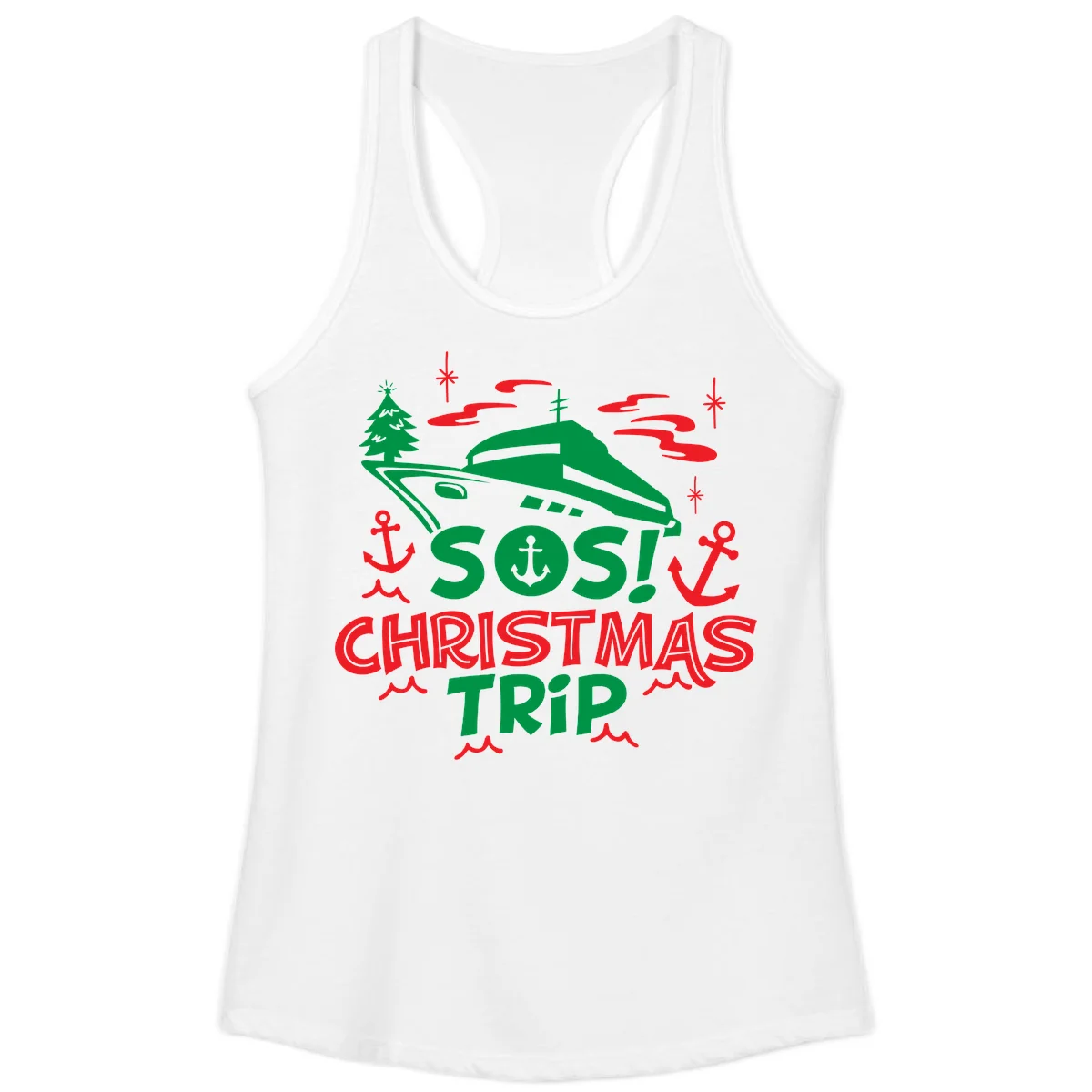 SOS Christmas Trip Ladies Tank Top in White