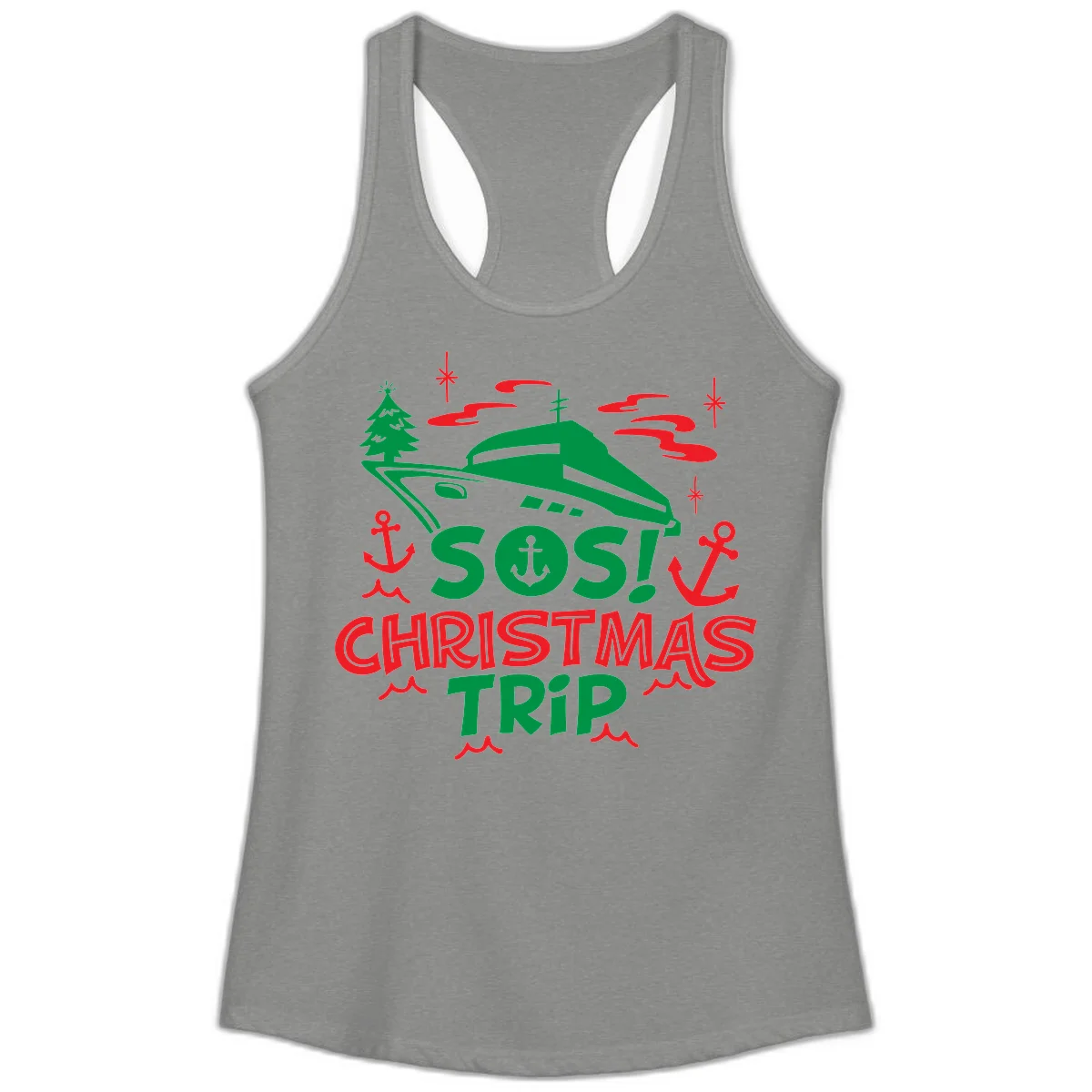 SOS Christmas Trip Ladies Tank Top in Heather Grey