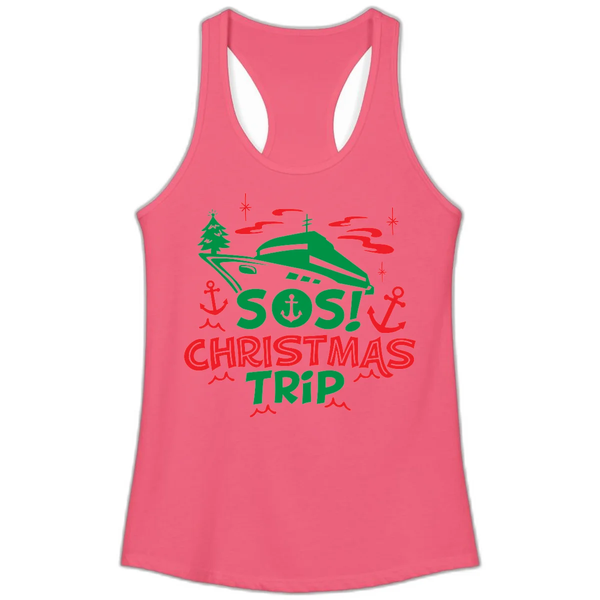 SOS Christmas Trip Ladies Tank Top in Hot Pink