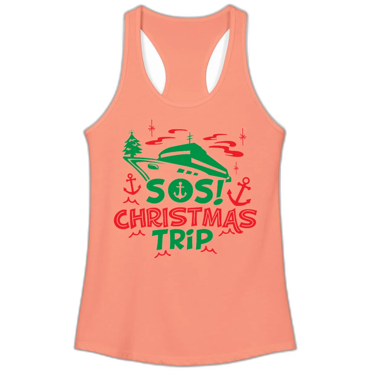SOS Christmas Trip Ladies Tank Top in Solid Light Orange
