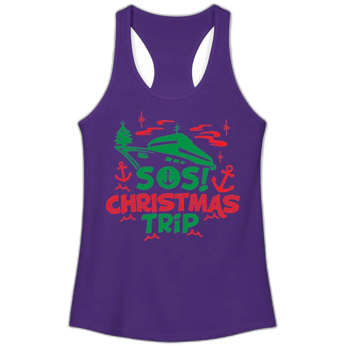 SOS Christmas Trip Ladies Tank Top in Solid Purple Rush