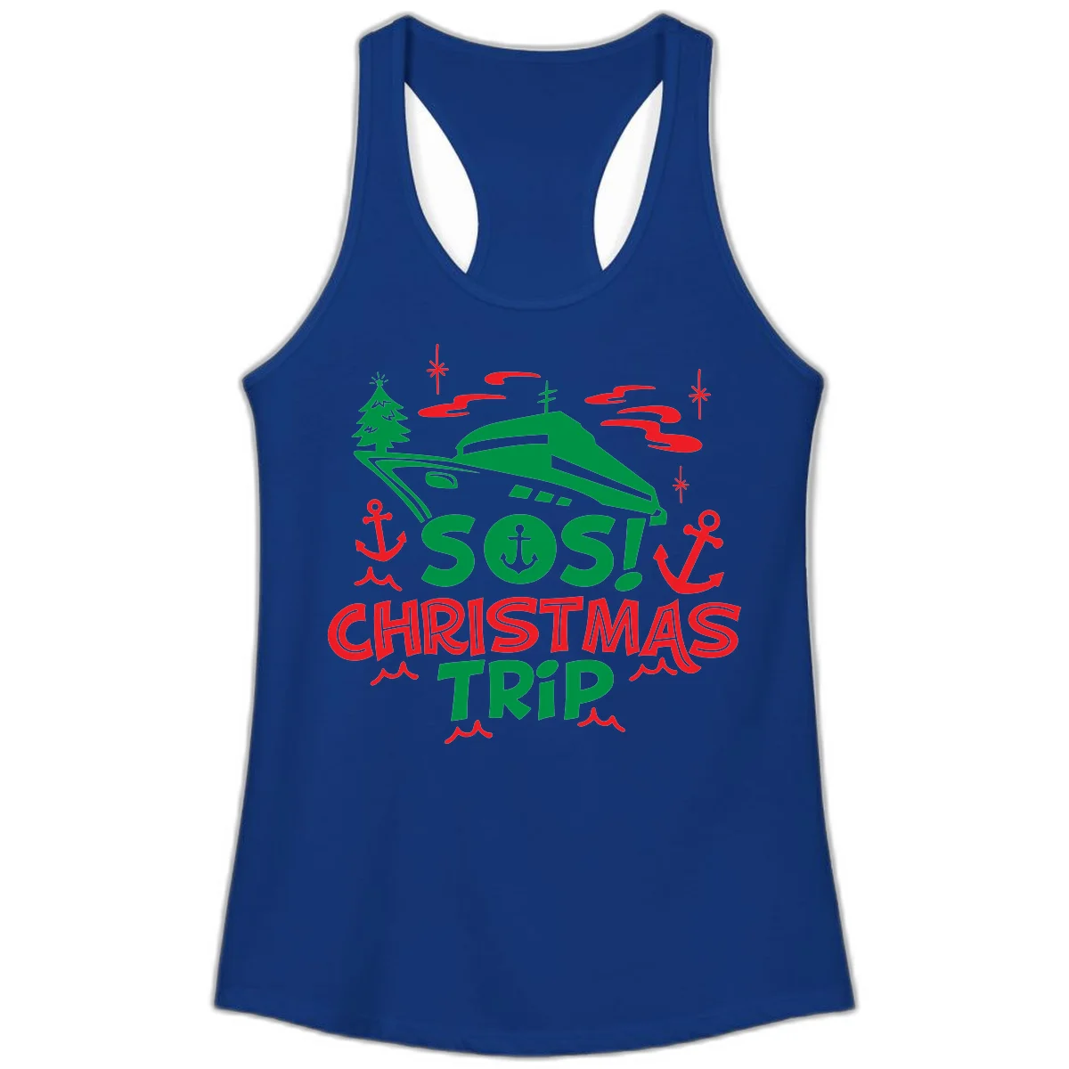 SOS Christmas Trip Ladies Tank Top in Solid Royal