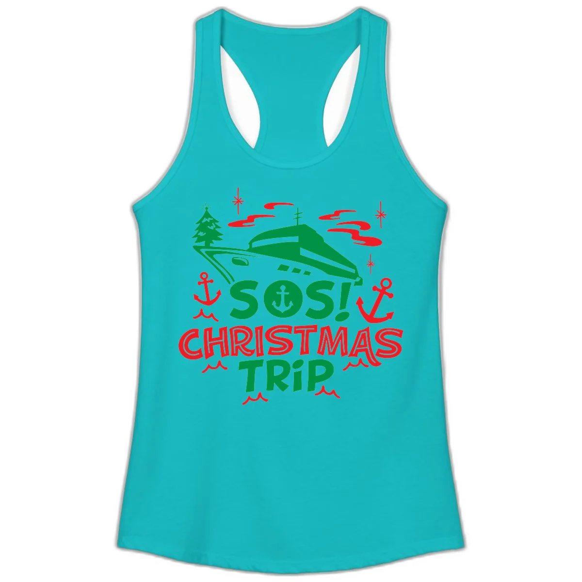 SOS Christmas Trip Ladies Tank Top in Tahiti Blue