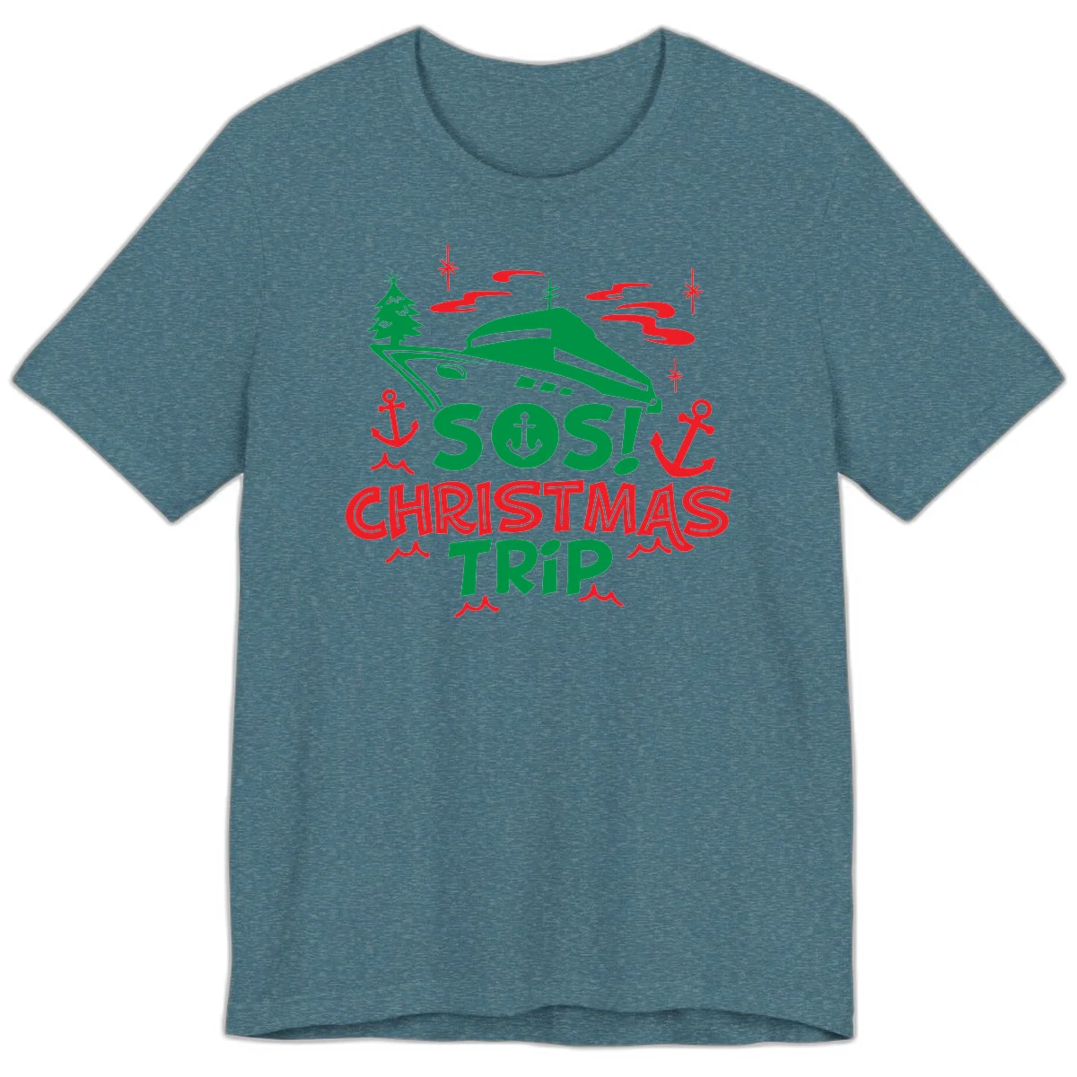 SOS Christmas Trip Premium T-Shirt in Heather Deep Teal