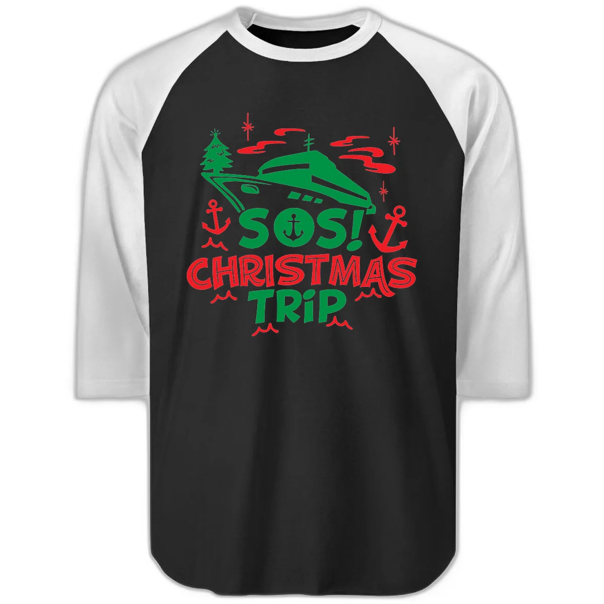 SOS Christmas Trip Raglan 3/4 Sleeve in Black White