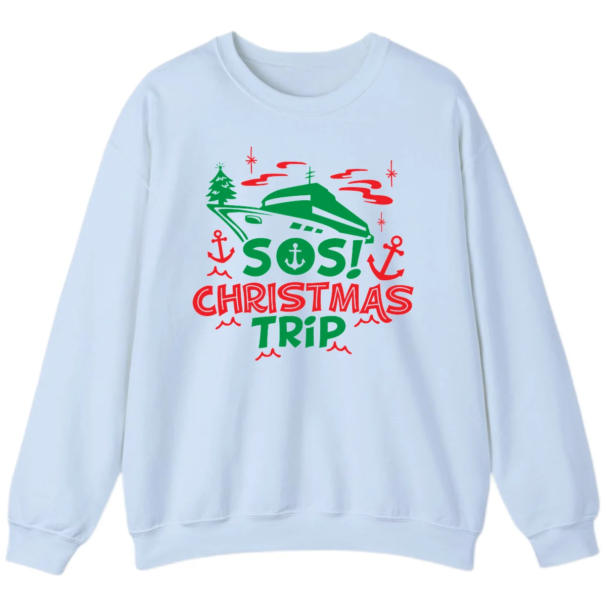 SOS Christmas Trip Sweatshirt in Light Blue