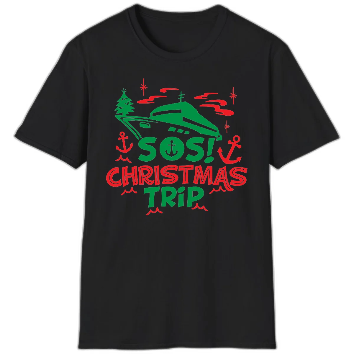 SOS Christmas Trip T-Shirt in Black