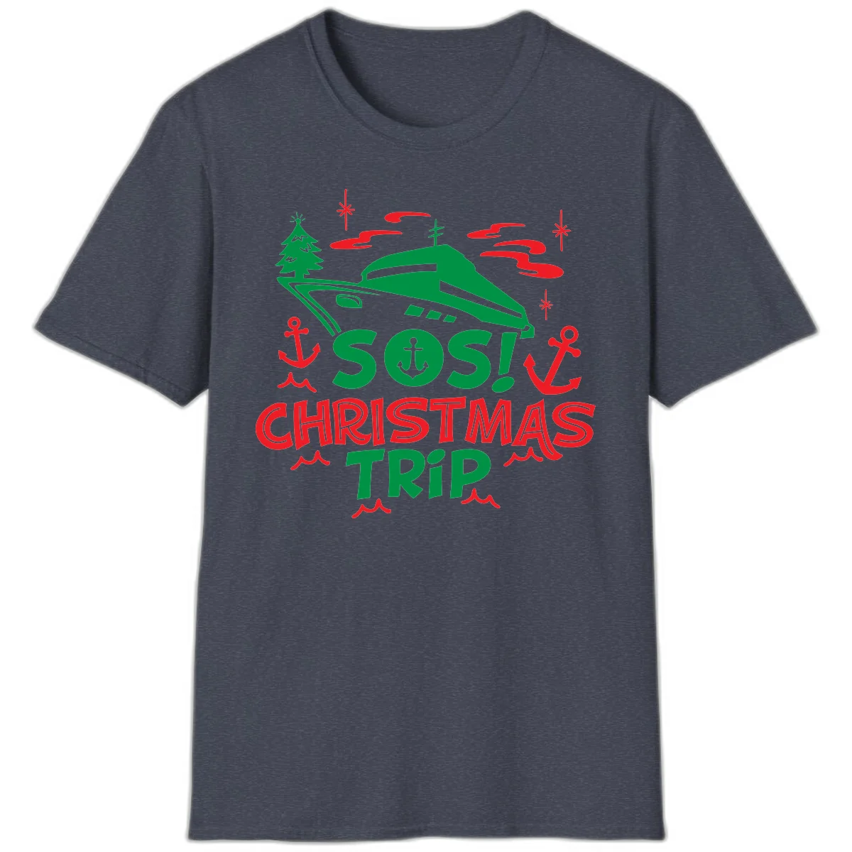 SOS Christmas Trip T-Shirt in Heather Navy