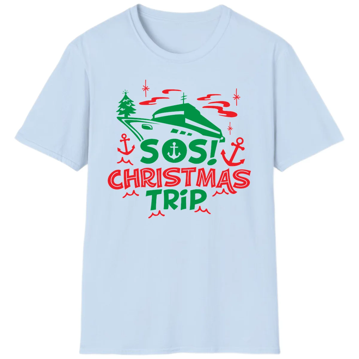 SOS Christmas Trip T-Shirt in Light Blue