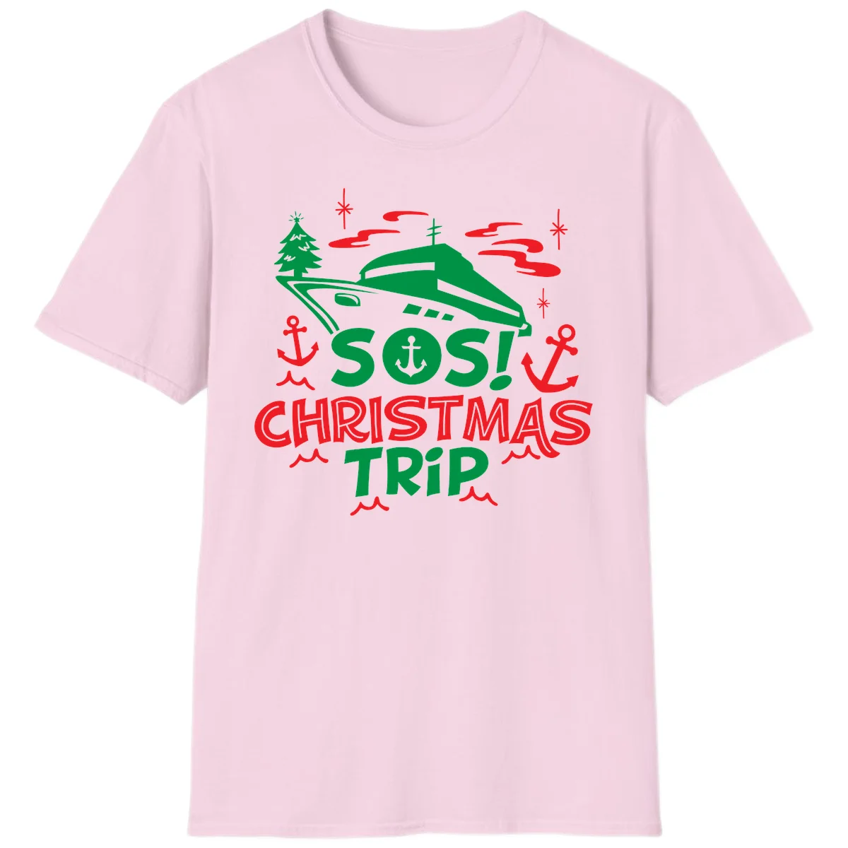 SOS Christmas Trip T-Shirt in Light Pink
