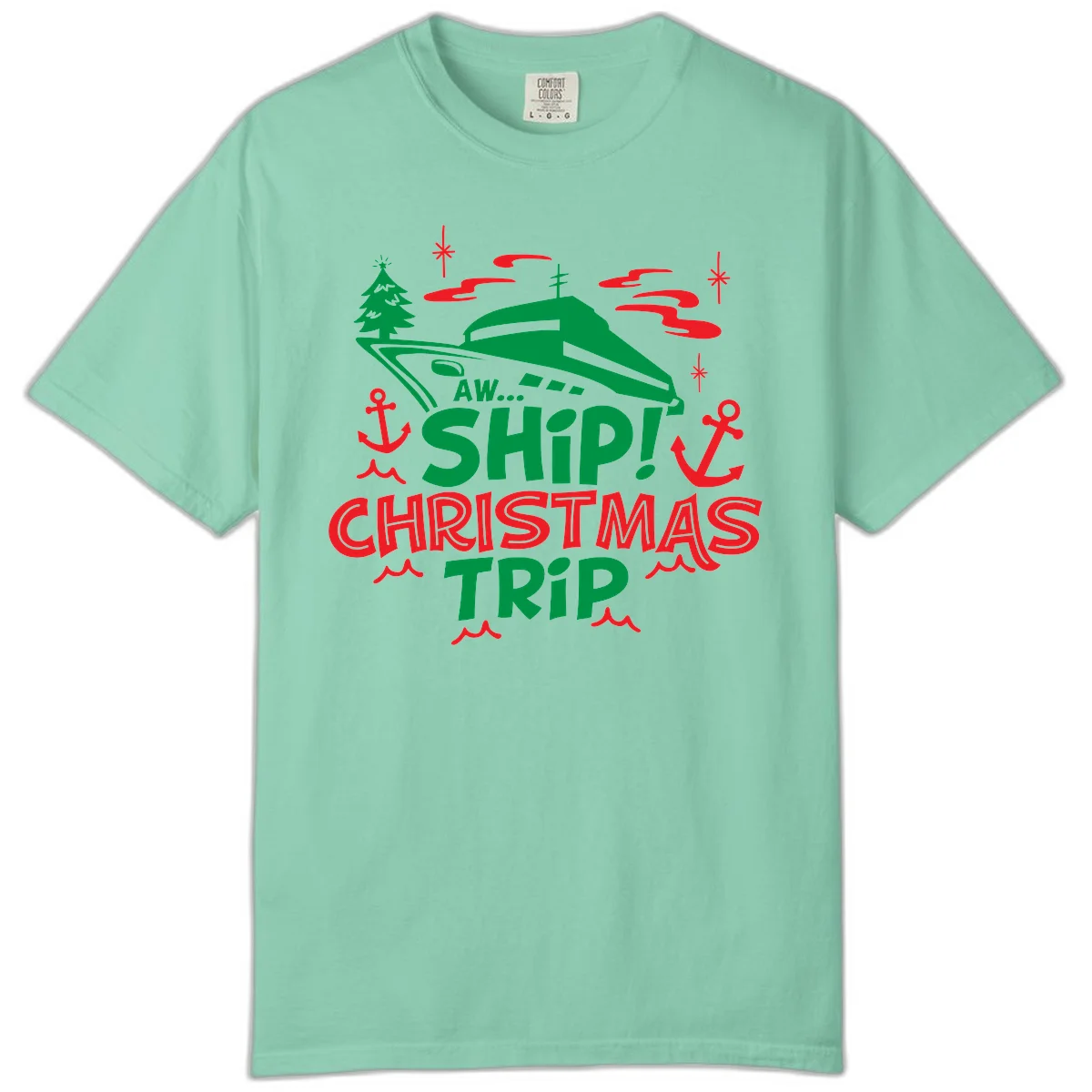 Aww Ship Christmas Trip Comfort Color Tee in Island Reef