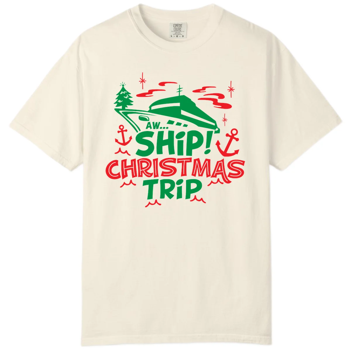 Aww Ship Christmas Trip Comfort Color Tee in Ivory