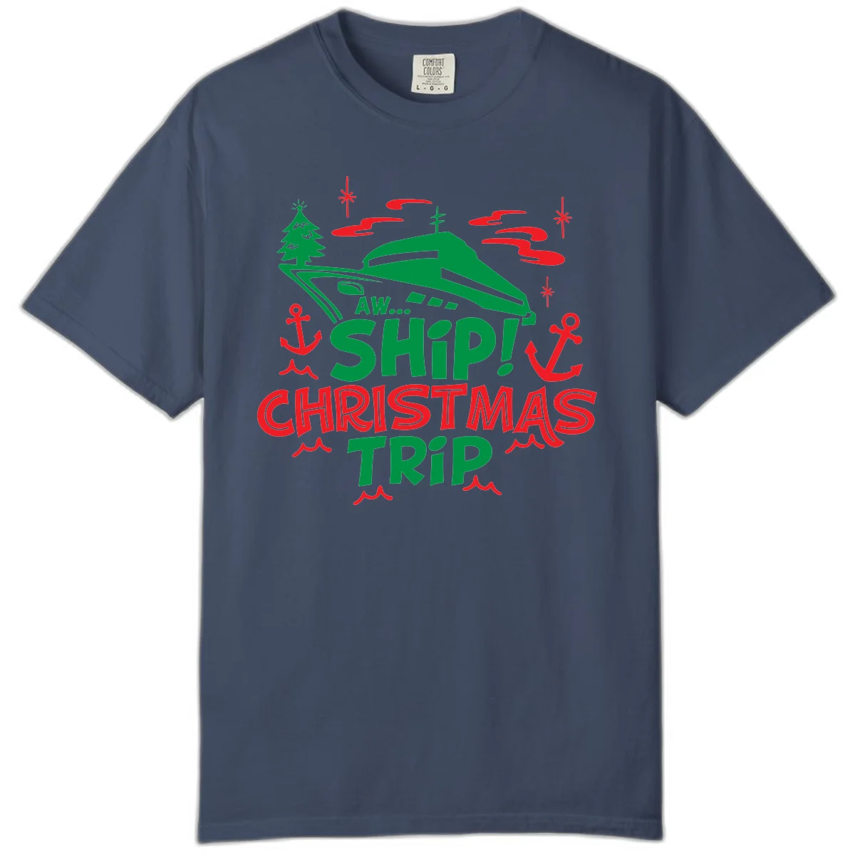 Aww Ship Christmas Trip Comfort Color Tee in Midnight
