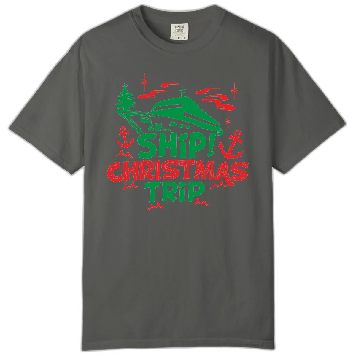 Aww Ship Christmas Trip Comfort Color Tee in Pepper