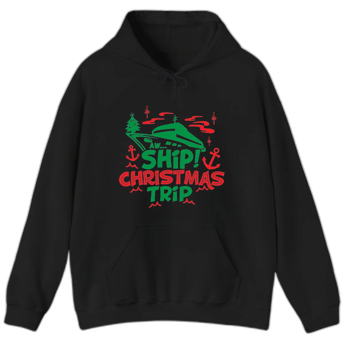 Aww Ship Christmas Trip Hoodie in Black