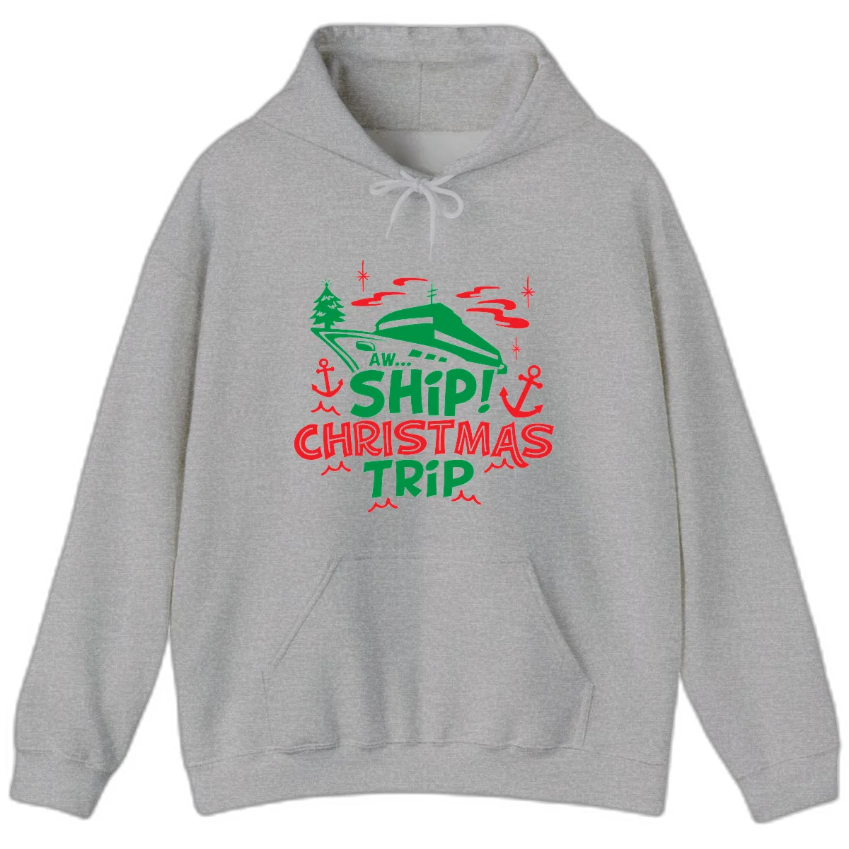 Aww Ship Christmas Trip Hoodie in Sport Grey