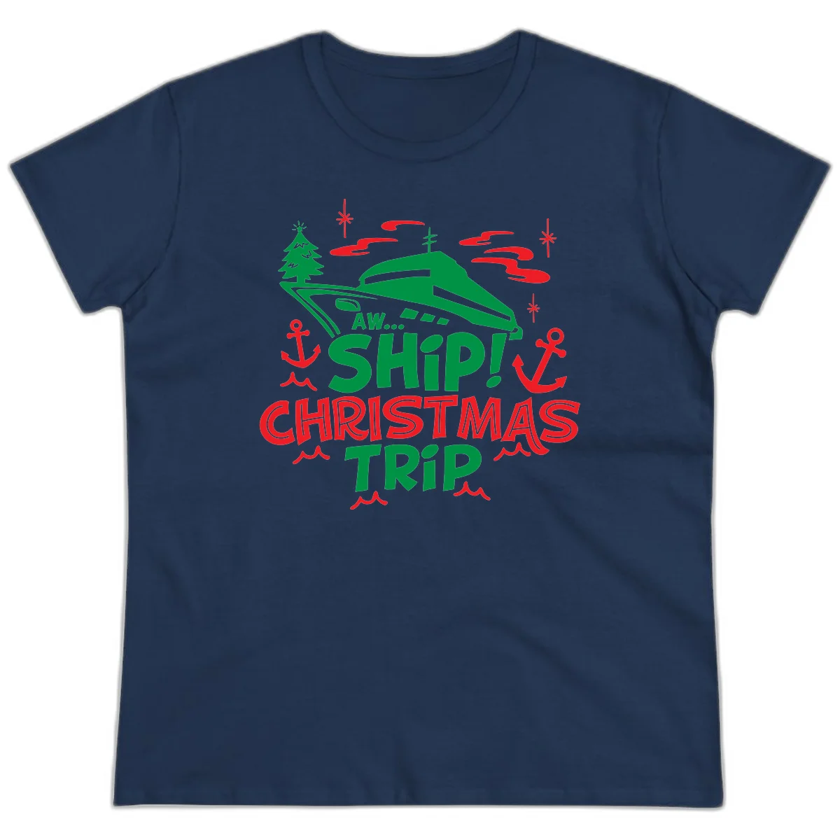 Aww Ship Christmas Trip Ladies Tee in Navy
