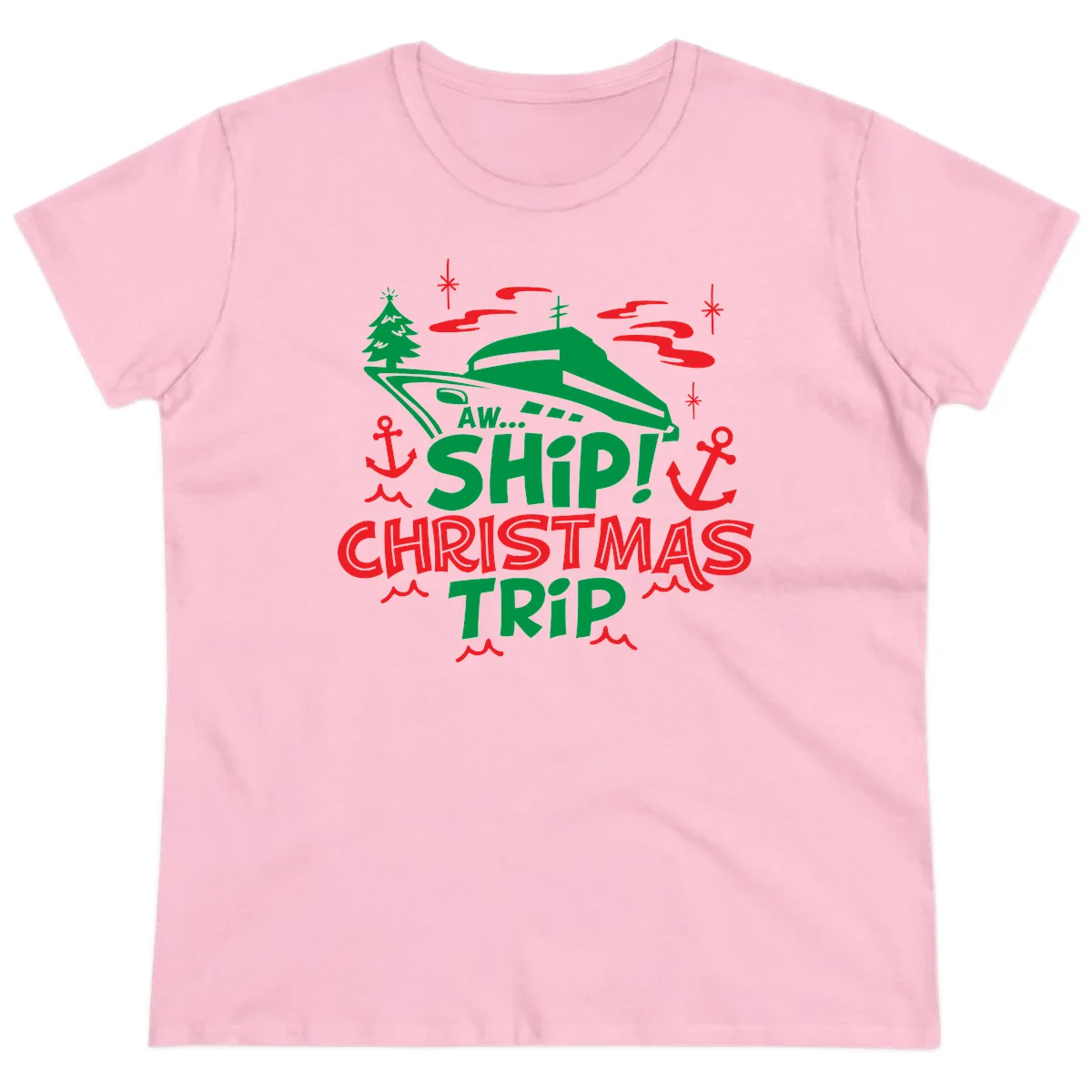 Aww Ship Christmas Trip Ladies Tee in Light Pink
