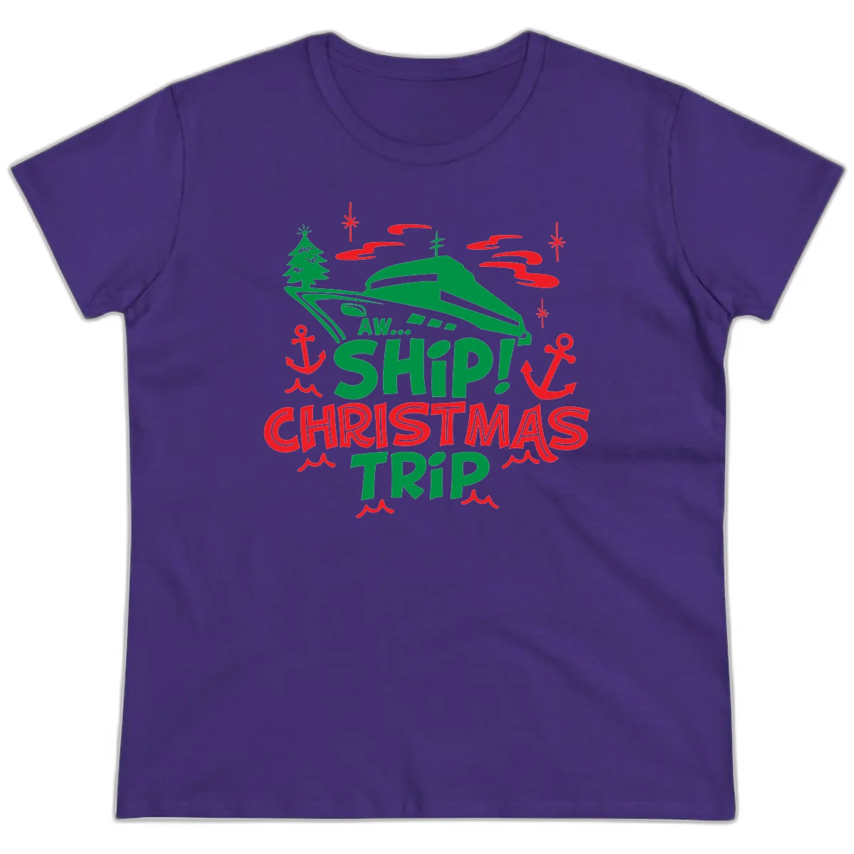 Aww Ship Christmas Trip Ladies Tee in Purple