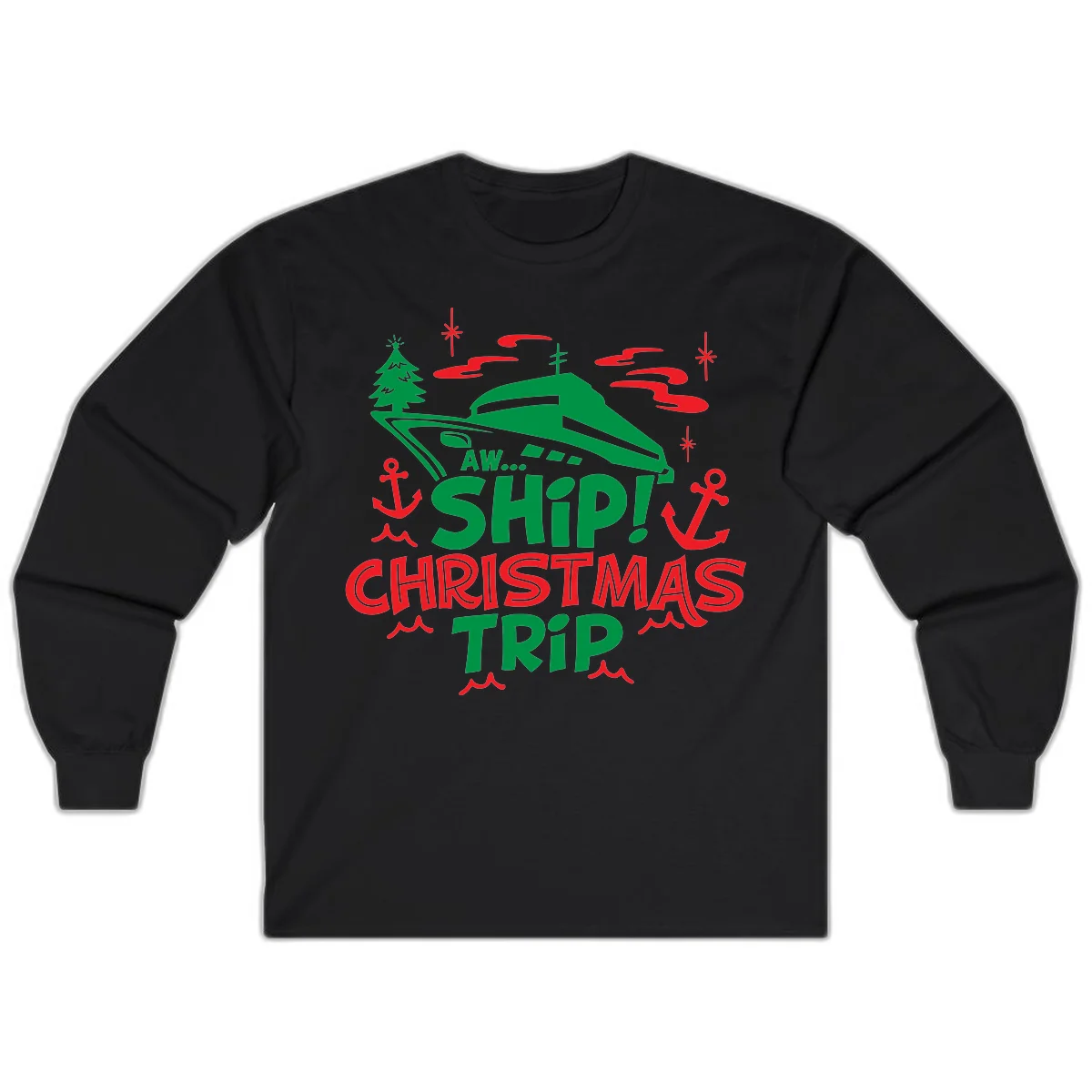 Aww Ship Christmas Trip Long Sleeve in Black