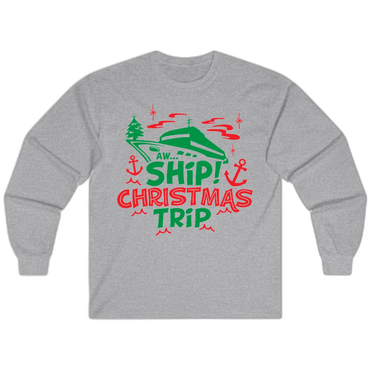 Aww Ship Christmas Trip Long Sleeve in Sport Grey