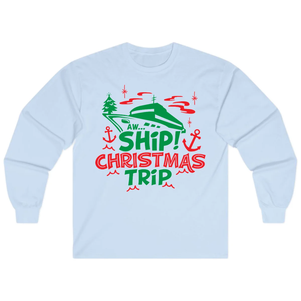 Aww Ship Christmas Trip Long Sleeve in Light Blue