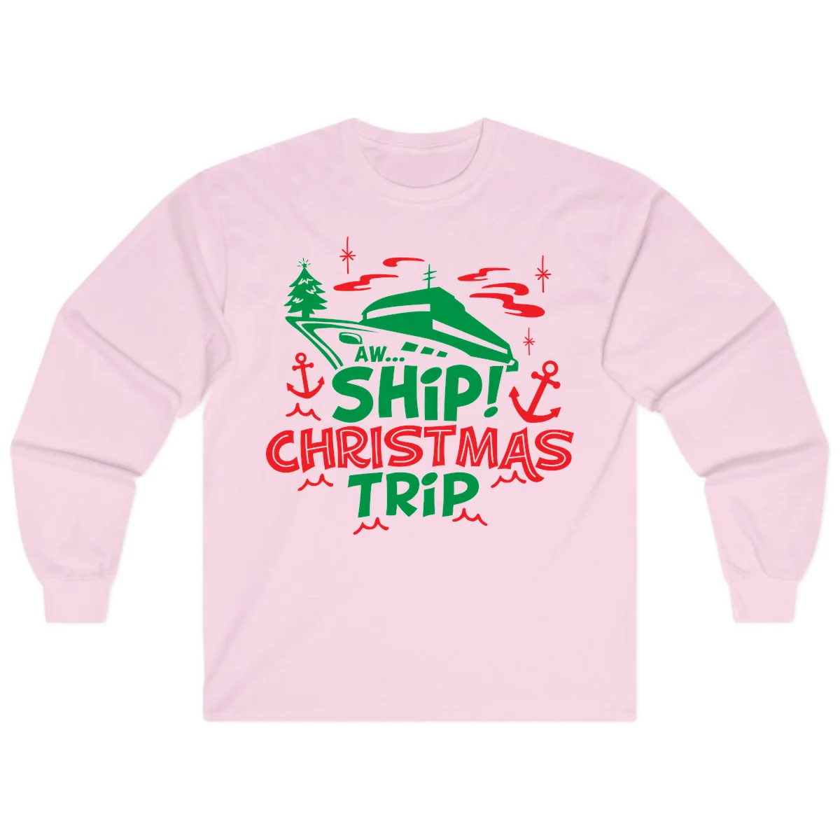 Aww Ship Christmas Trip Long Sleeve in Light Pink