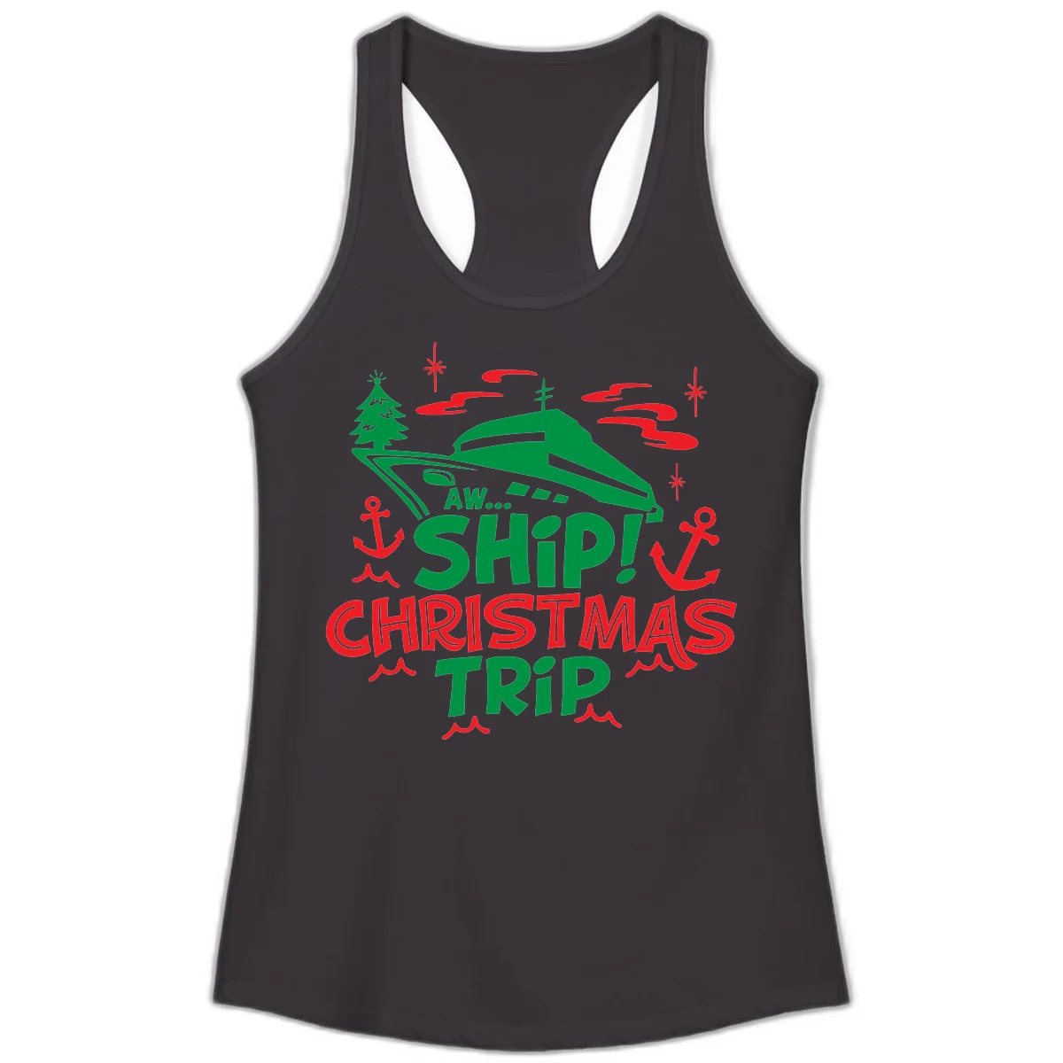 Aww Ship Christmas Trip Ladies Tank in Black