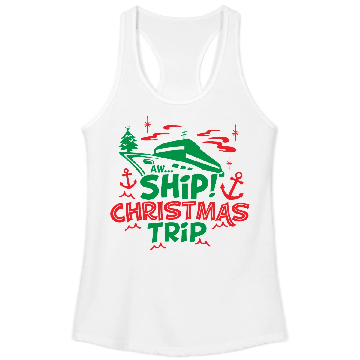 Aww Ship Christmas Trip Ladies Tank in White