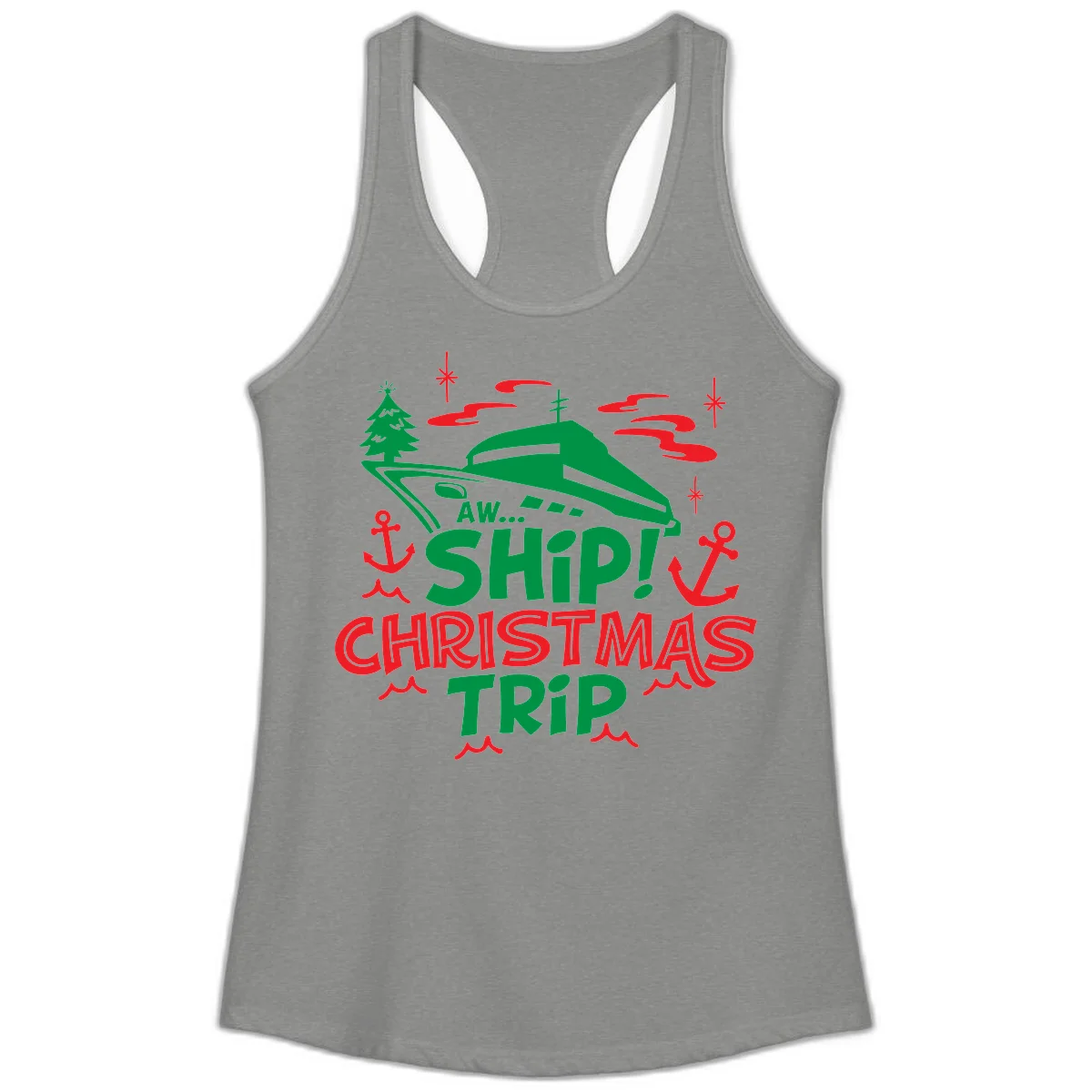 Aww Ship Christmas Trip Ladies Tank in Heather Grey