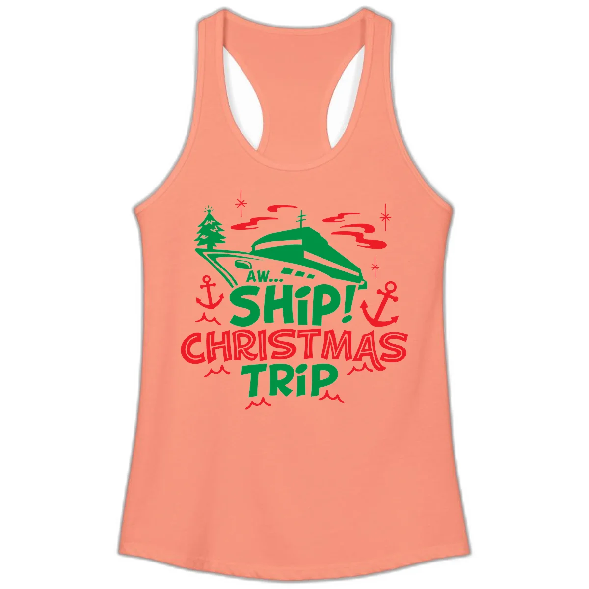 Aww Ship Christmas Trip Ladies Tank in Solid Light Orange